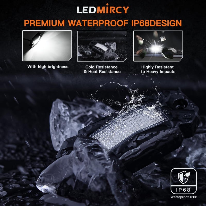 LEDMIRCY R2 Pure White Rock Lights Kit with Rocker Switch Wire Harness 16PCS Rock Lights White for Offroad Trucks ATV UTV SUV Underglow Light Trail Rig Light Under Body High Power Waterproof - Image 3